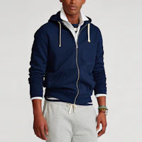 Shop Polo Ralph Lauren FW21 Full-Zip Velour Jacket Navy Blue Sweatshirt MNPOKNI16820-214