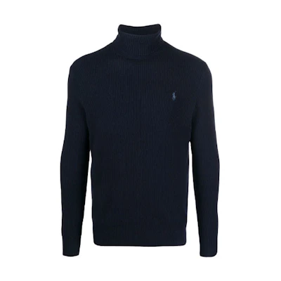 Polo Ralph Lauren FW21 High Neck Wool Sweater with Logo Embroidery Blue 710810838-002