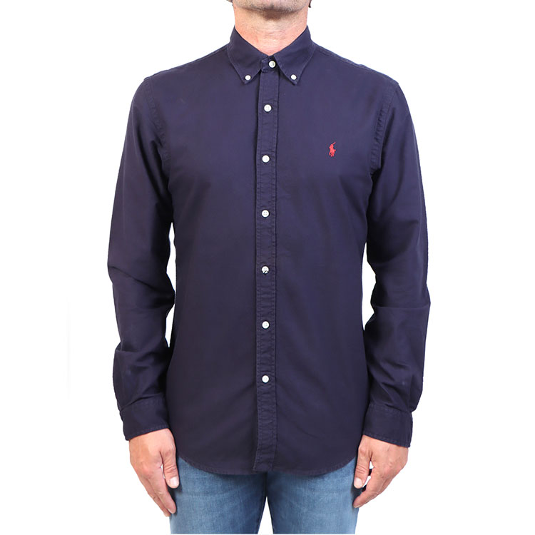 Shop Polo Ralph Lauren FW21 刺绣标志海军蓝长袖衬衫 710723610-003