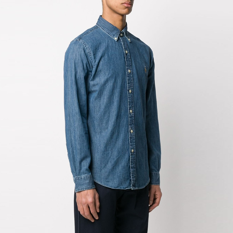 Shop Polo Ralph Lauren FW21 標誌牛仔長袖襯衫 男士 藍色 710548537-001