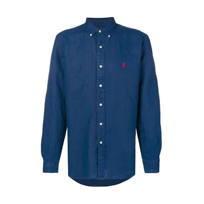 Polo Ralph Lauren FW21 Logo Embroidered Button-Up Long Sleeve Shirt Blue Men. 710744906-BLU