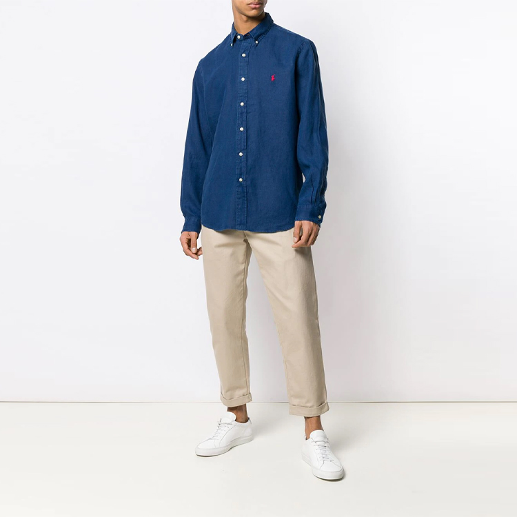 Polo Ralph Lauren FW21 Logo Embroidered Button-Up Long Sleeve Shirt Blue Men. 710744906-BLU 圖 3