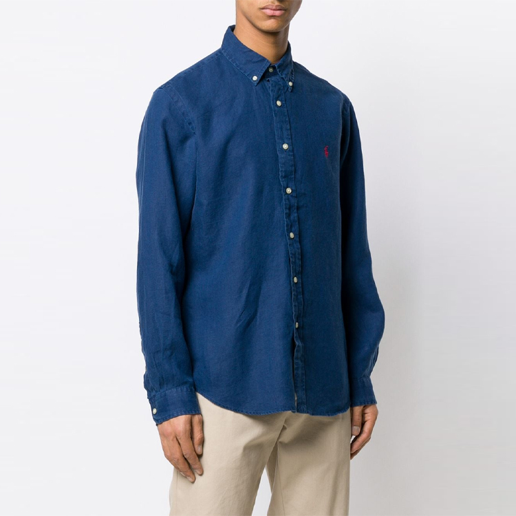 Polo Ralph Lauren FW21 Logo Embroidered Button-Up Long Sleeve Shirt Blue Men. 710744906-BLU 圖 5