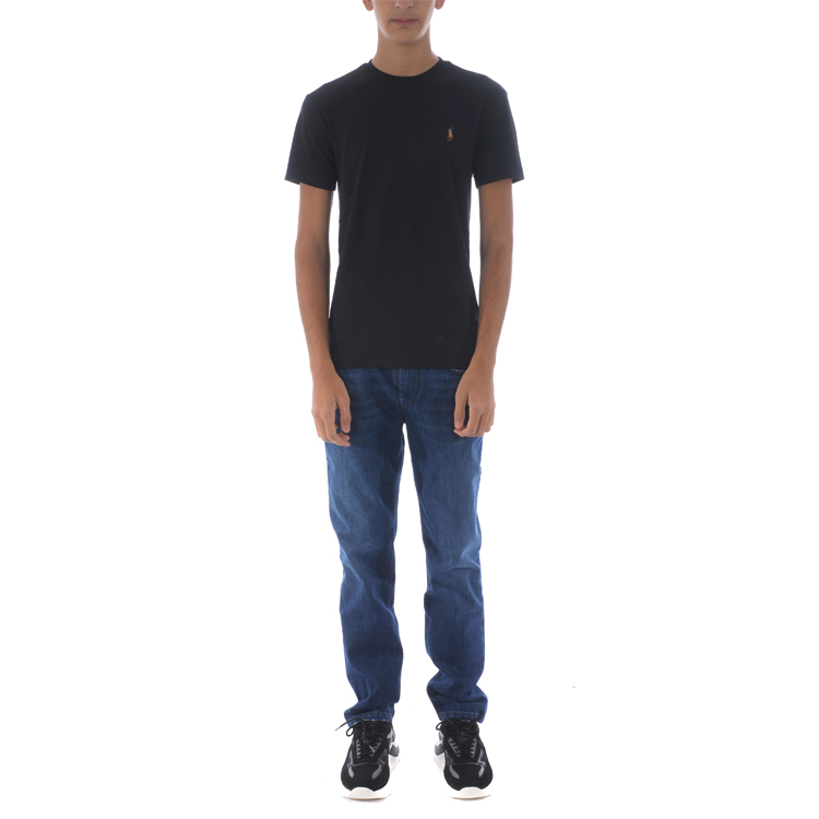 Shop Polo Ralph Lauren FW21 logo刺繡圓領T恤 黑色款 710740727-001