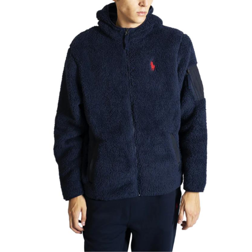 Polo Ralph Lauren FW21 Logo Embroidered Fleece Zip Hoodie Jacket Men Blue 710852514-003