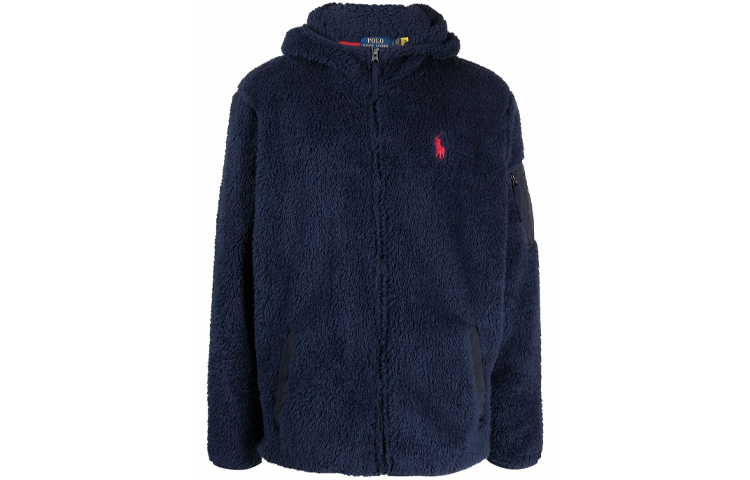 Order Polo Ralph Lauren FW21 男士蓝色徽标刺绣抓绒拉链连帽外套 710852514-003