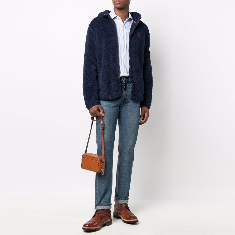 Lookbook Polo Ralph Lauren FW21 男士蓝色徽标刺绣抓绒拉链连帽外套 710852514-003