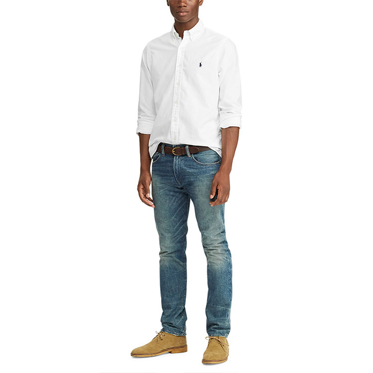 Shop Polo Ralph Lauren FW21 刺繡標誌牛津長袖襯衫 白色 男款 MNPOWOV16820357-100