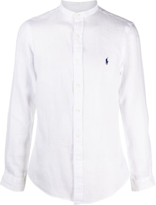 Polo Ralph Lauren FW21 男士白色亞麻無領襯衫,刺繡標誌設計。 710801500-001 Buy Polo Ralph Lauren FW21 男士白色亞麻無領襯衫,刺繡標誌設計。 710801500-001