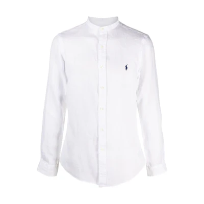 Polo Ralph Lauren FW21 Men’s White Linen Collarless Shirt with Logo Embroidery. 710801500-001