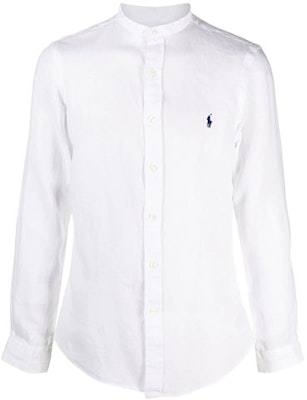 Polo Ralph Lauren FW21 男士白色亞麻無領襯衫,刺繡標誌設計。 710801500-001 Order Polo Ralph Lauren FW21 男士白色亞麻無領襯衫,刺繡標誌設計。 710801500-001