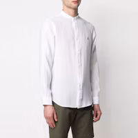 Purchase Polo Ralph Lauren FW21 男士白色亞麻無領襯衫,刺繡標誌設計。 710801500-001