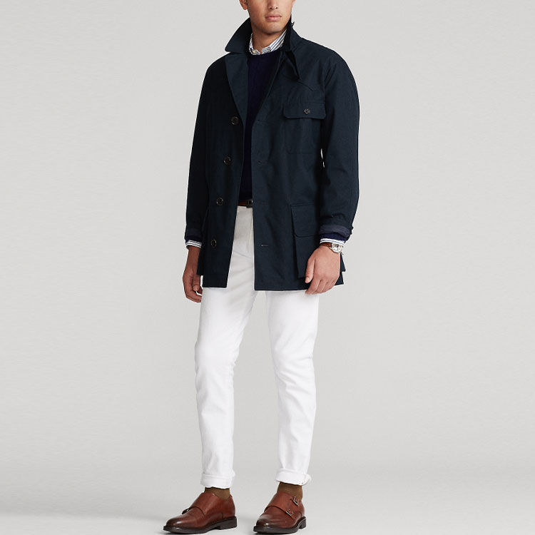 Lookbook Polo Ralph Lauren FW21 海軍藍logo綁帶扣扣外套 MNPOOTW16020-628