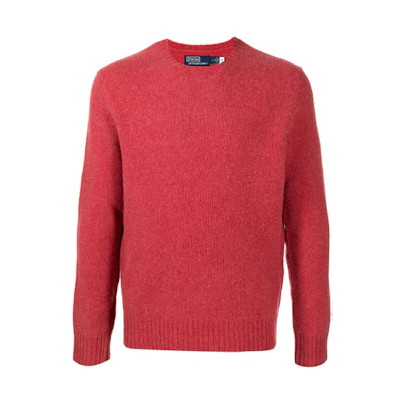 Polo Ralph Lauren FW21 Red Wool Sweater with Elbow Patch for Men. 710810848-001