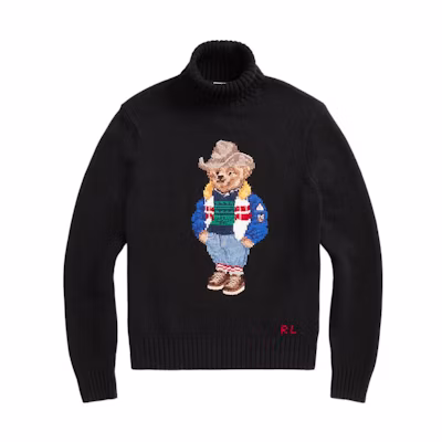 Polo Ralph Lauren FW22 Black Bear Knit Turtleneck Pullover Sweater MNPOSWE16821169-001