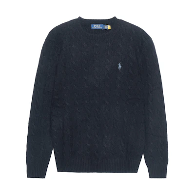 Polo Ralph Lauren FW22 Black Chunky Knit Wool Sweater with Embroidered Logo. 710876762-001