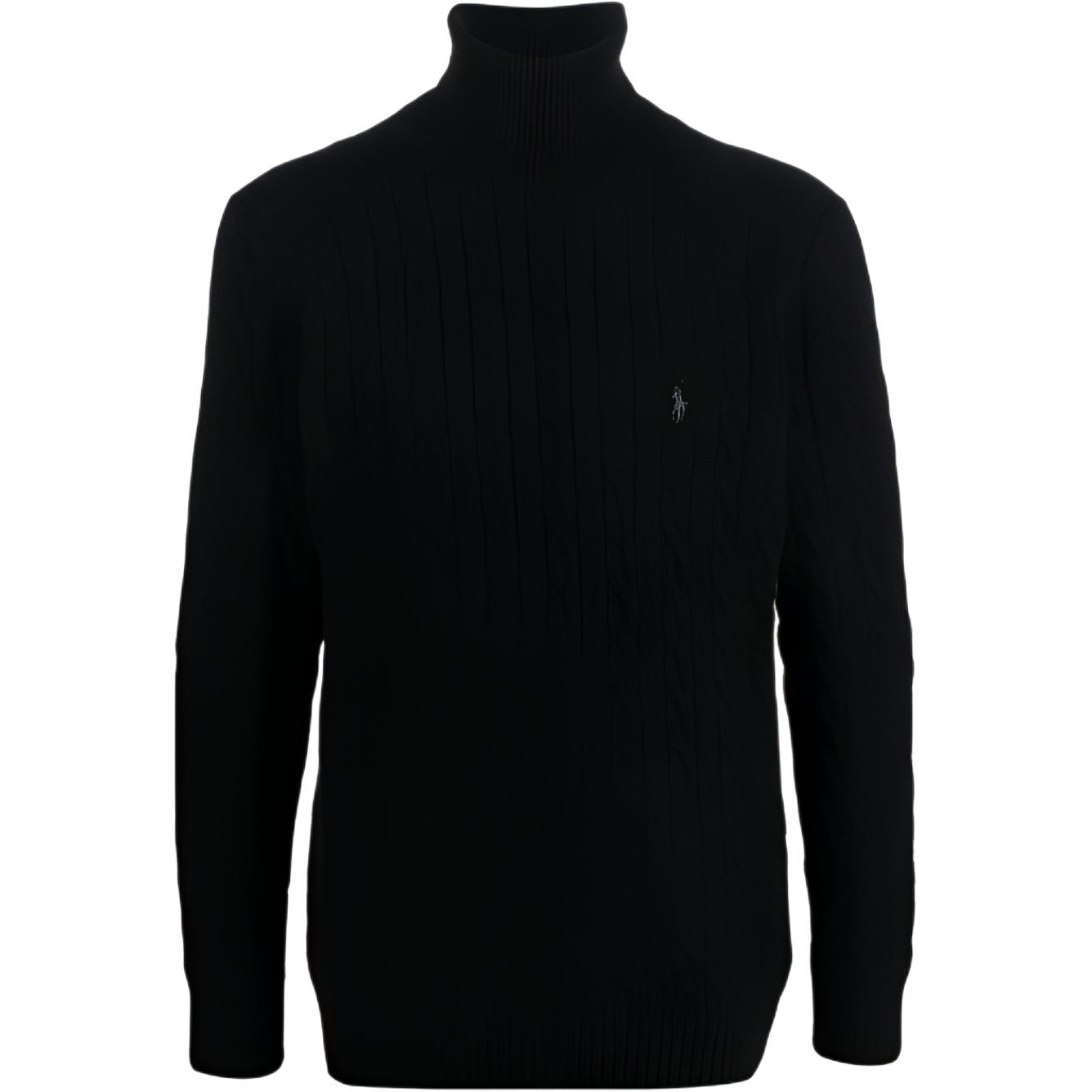 Polo Ralph Lauren FW22  Black Embroidered Turtleneck Cashmere Sweater. 710876836-002