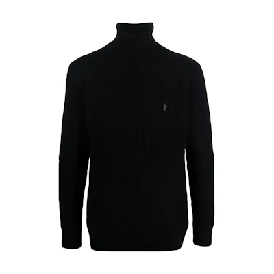 Polo Ralph Lauren FW22 Black Embroidered Turtleneck Cashmere Sweater. 710876836-002