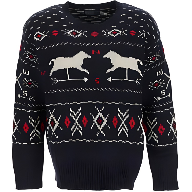 Polo Ralph Lauren FW22  Black Geometric Knit Wool Pullover Sweater. 710879111-001