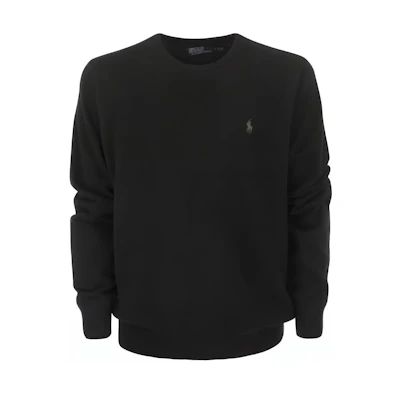 Polo Ralph Lauren FW22 Black Wool Pullover Sweater with Embroidered Logo. 710876714-003