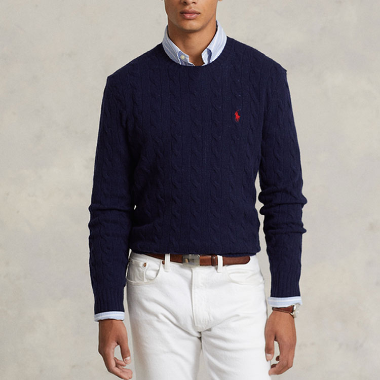 Shop Polo Ralph Lauren 2022秋冬蓝色羊绒针织毛衣. 16821187-400