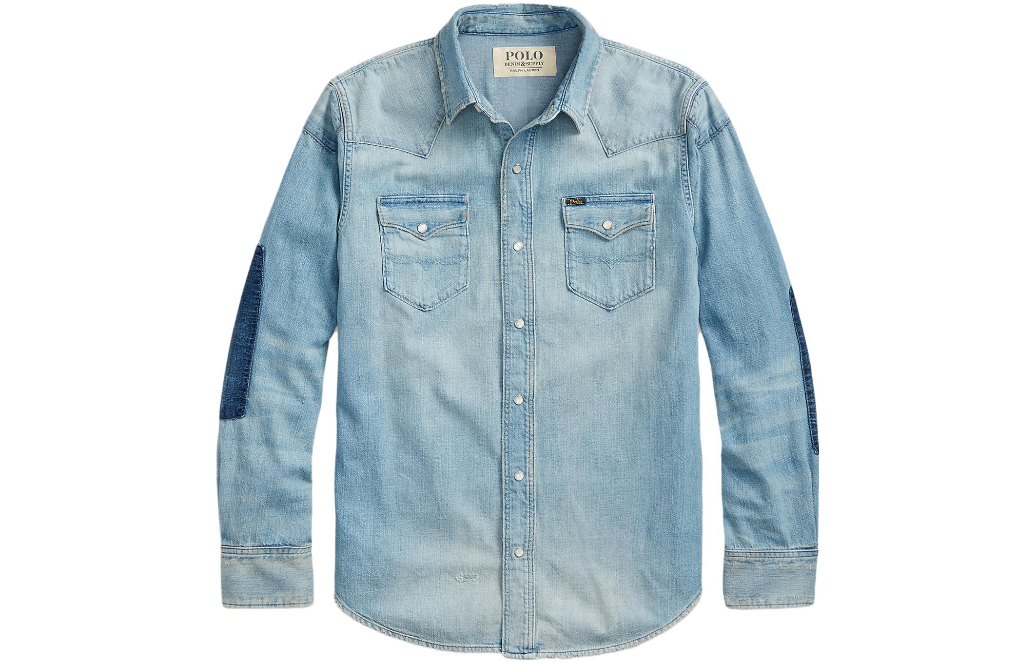 Polo Ralph Lauren FW22  Blue Denim Long Sleeve Shirt with Patch Pockets. 710864086-001