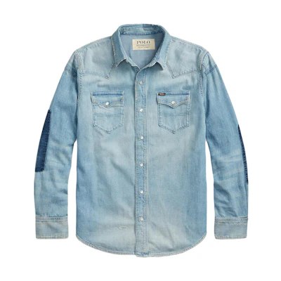 Polo Ralph Lauren FW22 Blue Denim Long Sleeve Shirt with Patch Pockets. 710864086-001