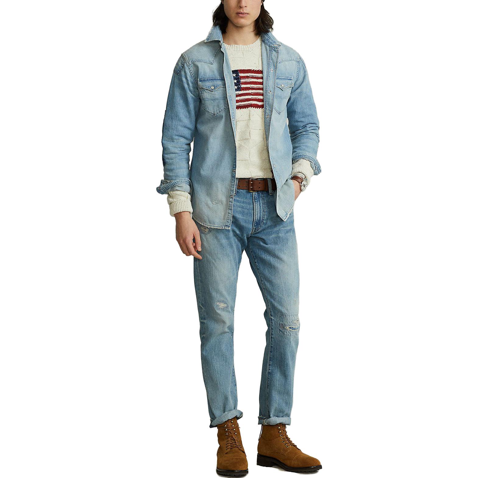 Lookbook Polo Ralph Lauren 蓝色牛仔长袖衬衫带补丁口袋 FW22款式 710864086-001