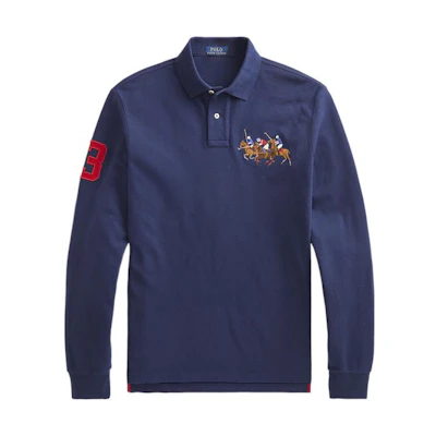 Polo Ralph Lauren FW22 Classic Three Pony Embroidered Navy Long Sleeve Polo. MNPOKNI16820912-410