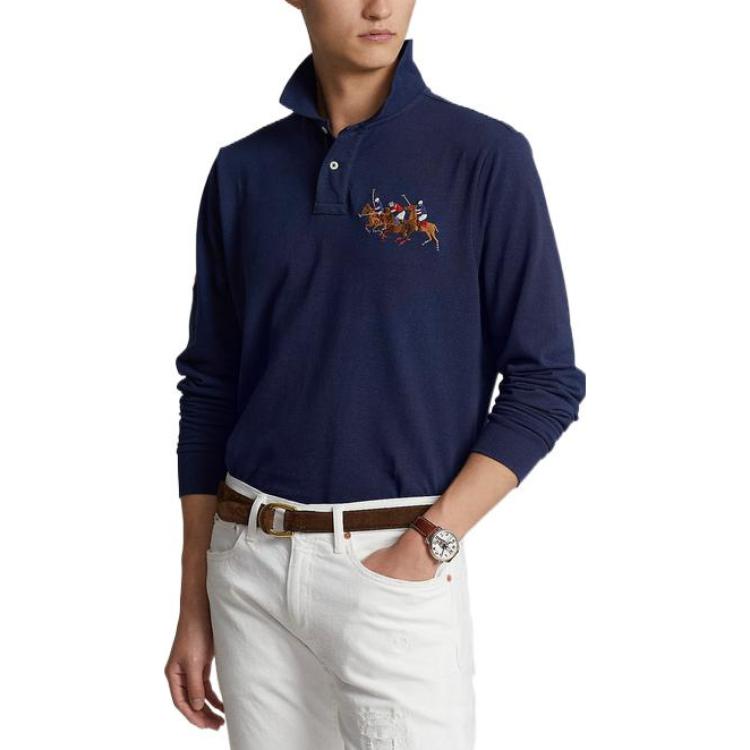 Purchase Polo Ralph Lauren FW22经典三马标刺绣海军蓝长袖POLO衫. MNPOKNI16820912-410