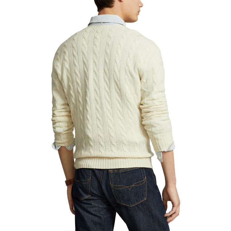 Purchase 폴로 랄프로렌 FW22 크림 캐시미어 로고 자수 케이블 니트 스웨터. 710876762-010