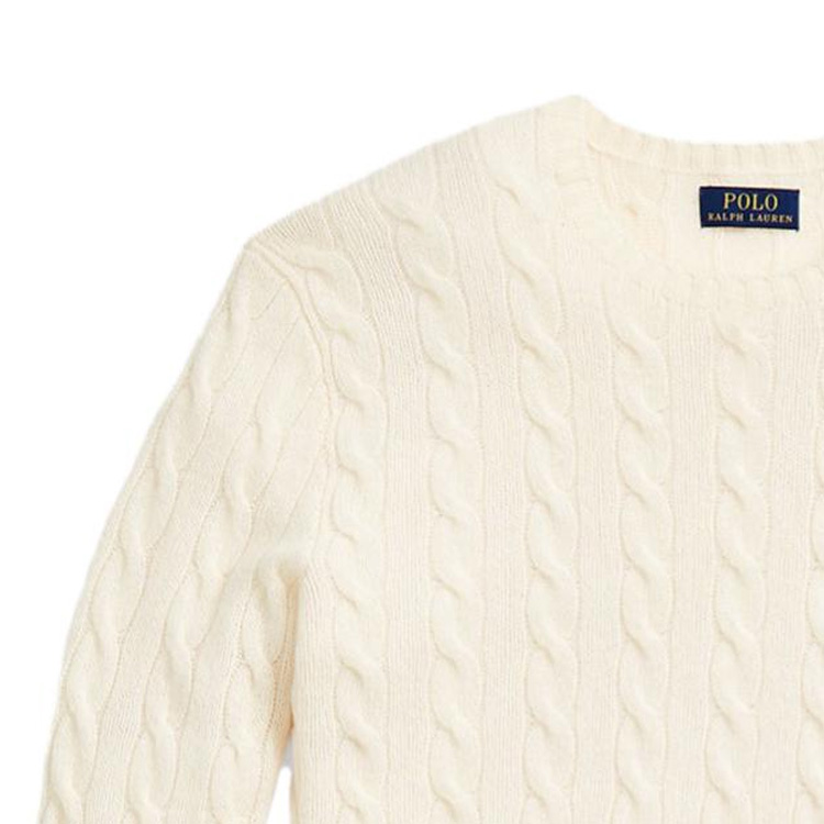 Sizing 폴로 랄프로렌 FW22 크림 캐시미어 로고 자수 케이블 니트 스웨터. 710876762-010