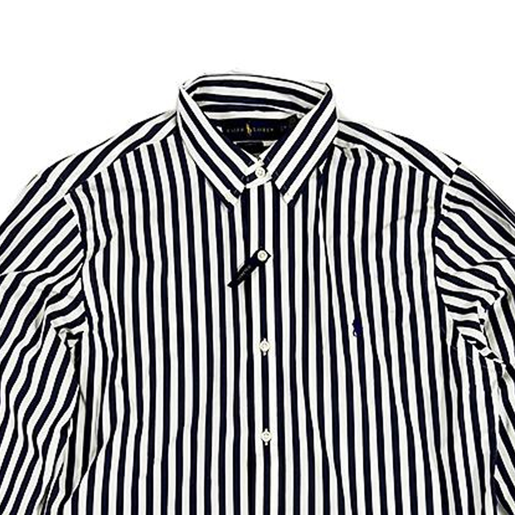 Shop Polo Ralph Lauren FW22 刺绣标志条纹长袖衬衫 海军蓝. 710844540-005