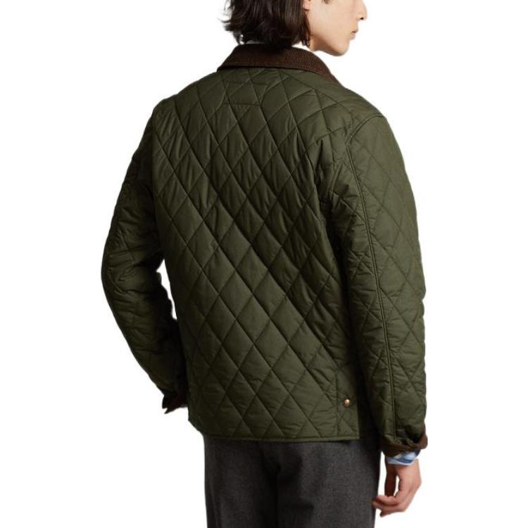 Shop Polo Ralph Lauren FW22 綠色拼色領絎縫夾克 MNPOOTW16020663-301