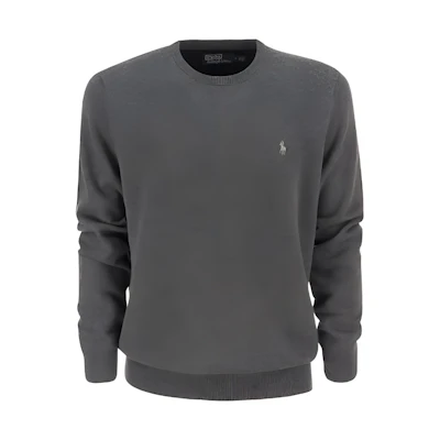 Polo Ralph Lauren FW22 Grey Wool Knit Crewneck Sweater with Logo Embroidery 710876714-008