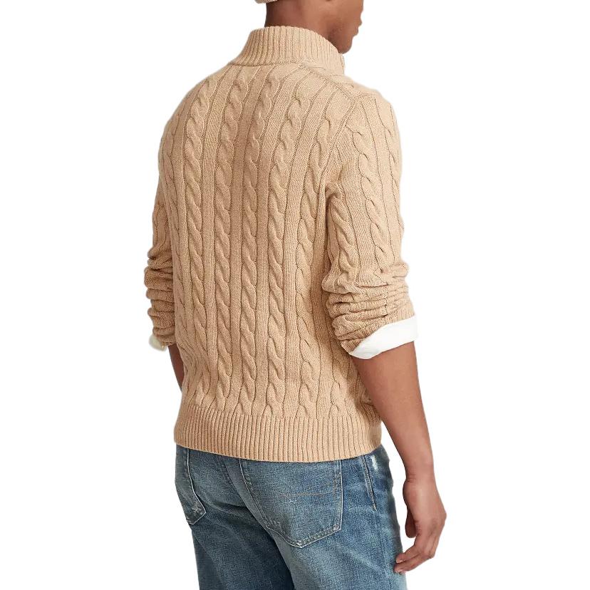 Purchase Polo Ralph Lauren FW22 半拉鍊羊絨麻花毛衣 卡其色毛衣. MNPOSWE16820593-200