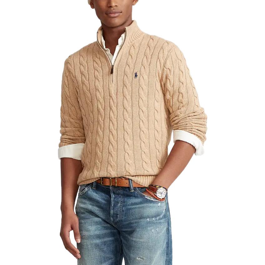 Details for Polo Ralph Lauren FW22 半拉鍊羊絨麻花毛衣 卡其色毛衣. MNPOSWE16820593-200