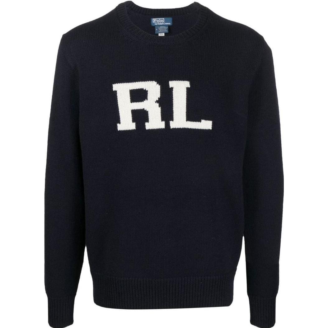 Polo Ralph Lauren FW22  Navy Letter Logo Crewneck Sweater. 710878487-001