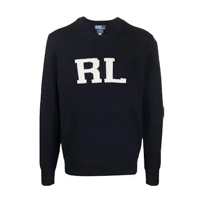 Polo Ralph Lauren FW22 Navy Letter Logo Crewneck Sweater. 710878487-001