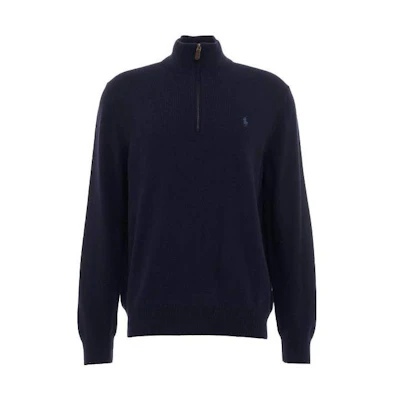 Polo Ralph Lauren FW22 Navy Logo Knit Half-Zip Sweater. 71087675622-001