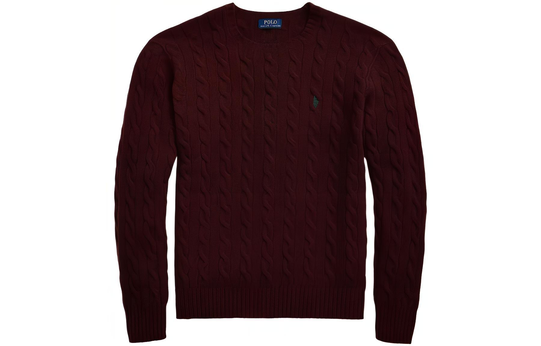 Polo Ralph Lauren FW22  Solid Knit Wool Sweater Red-Brown Pullover. MNPOSWE16821248-601