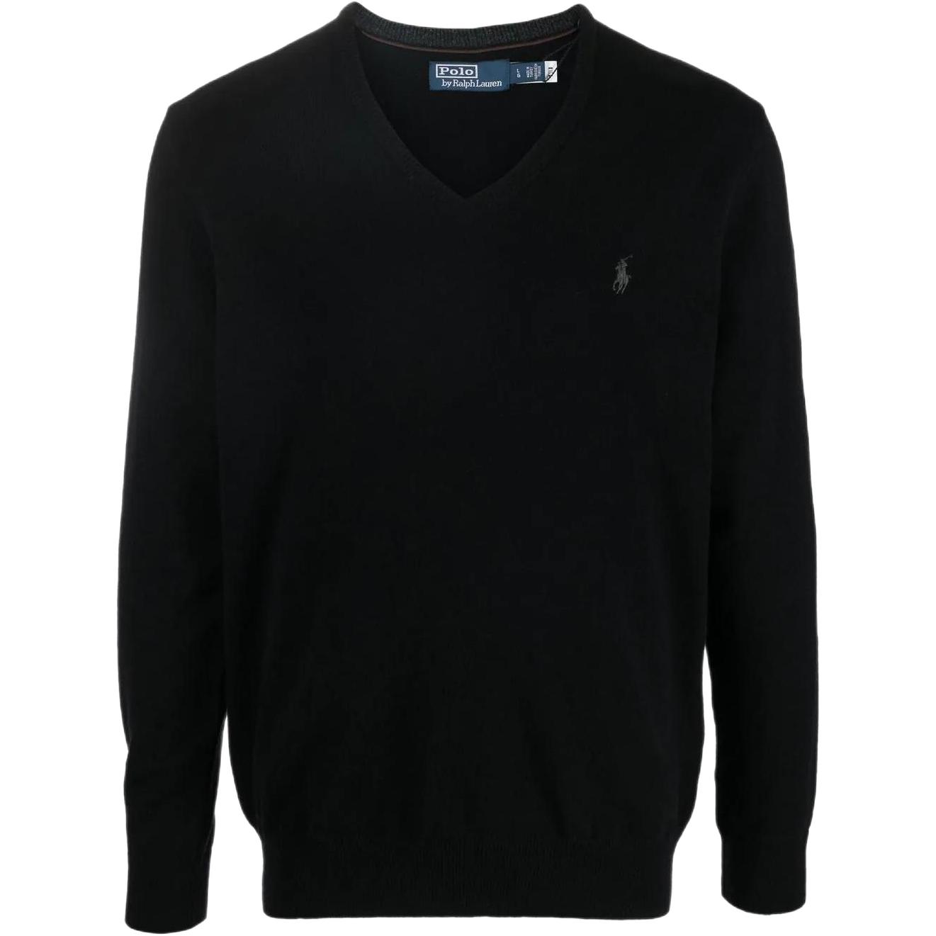 Polo Ralph Lauren FW22  V-Neck Logo Embroidered Pullover Sweater Black 710876707-004