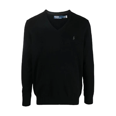 Polo Ralph Lauren FW22 V-Neck Logo Embroidered Pullover Sweater Black 710876707-004
