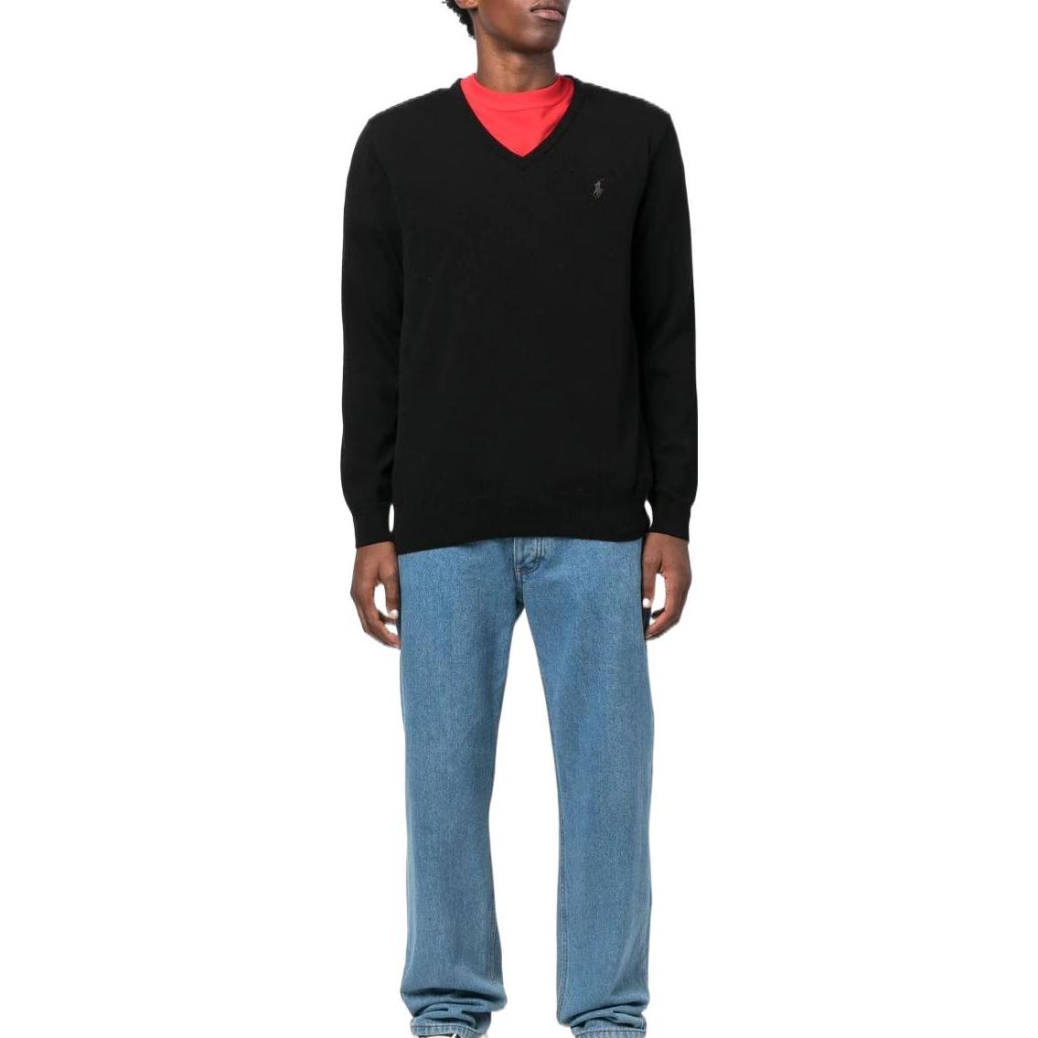 Polo Ralph Lauren FW22  V-Neck Logo Embroidered Pullover Sweater Black 710876707-004 圖 3