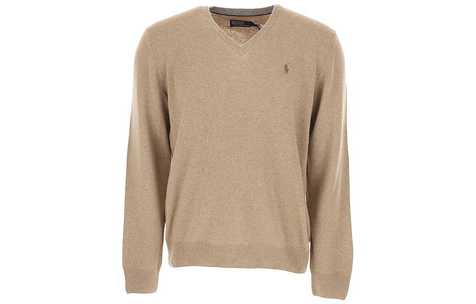 Polo Ralph Lauren FW22  V-Neck Pullover Sweater Brown with Embroidered Pony. 710876707-007