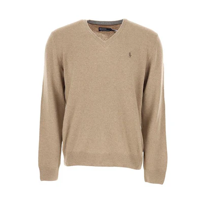 Polo Ralph Lauren FW22 V-Neck Pullover Sweater Brown with Embroidered Pony. 710876707-007