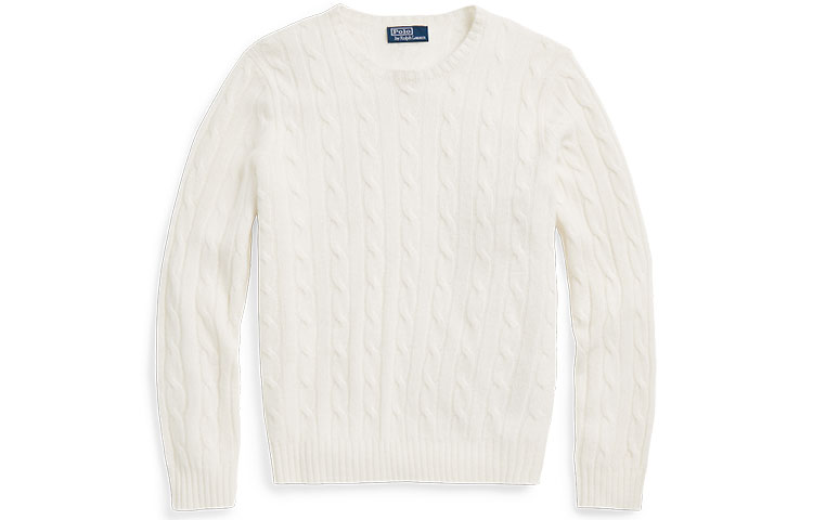 Polo Ralph Lauren FW22  White Cable-Knit Cashmere Sweater Pullover. MNPOSWE16821231-101