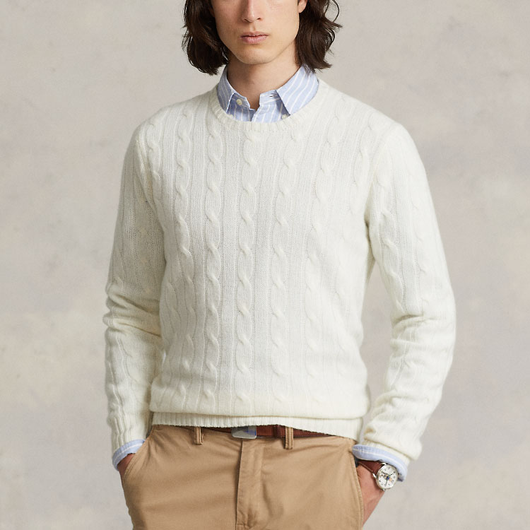 Polo Ralph Lauren FW22  White Cable-Knit Cashmere Sweater Pullover. MNPOSWE16821231-101 圖 4