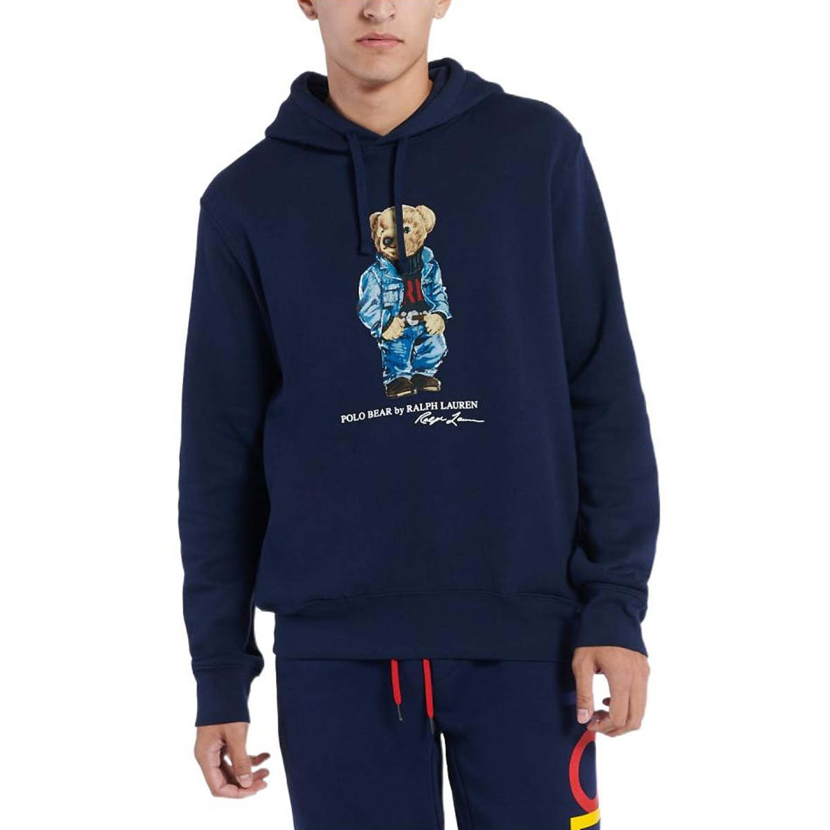 Polo Ralph Lauren FW22 Bear Print Drawstring Pullover Hoodie Blue Men’s 710853309-001