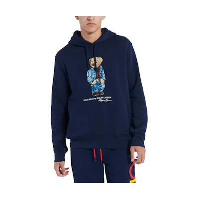 Polo Ralph Lauren FW22 Bear Print Drawstring Pullover Hoodie Blue Men’s 710853309-001